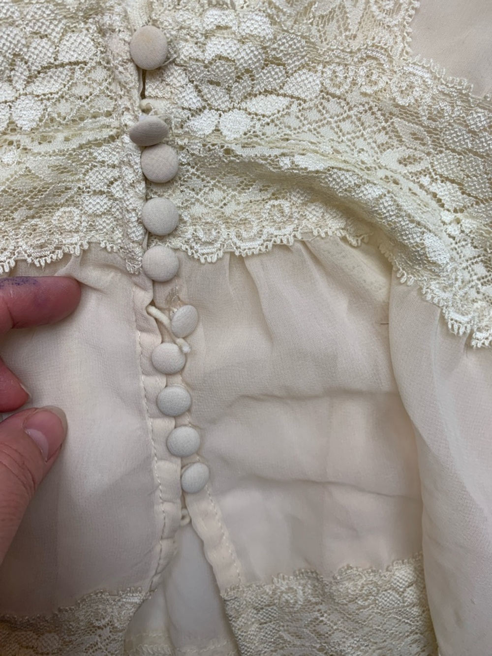 y2k Forever 21 size medium Sheer Lace Trim Button-Front Blouse Cream fairy boho - Picture 4 of 10